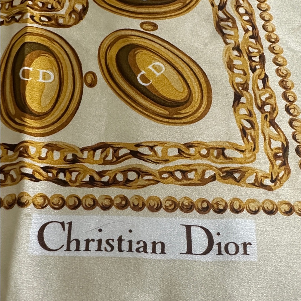 Christian Dior Gold and Cream Silk Scarf - Picture 2 of 10
